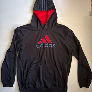 adidas Black Hoodie with Red Logo and Lined Hood